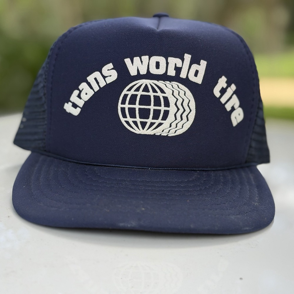 Trans World Tire Vintage Foam Trucker Hat Cap Blue Adult Size VTG Wayne's World